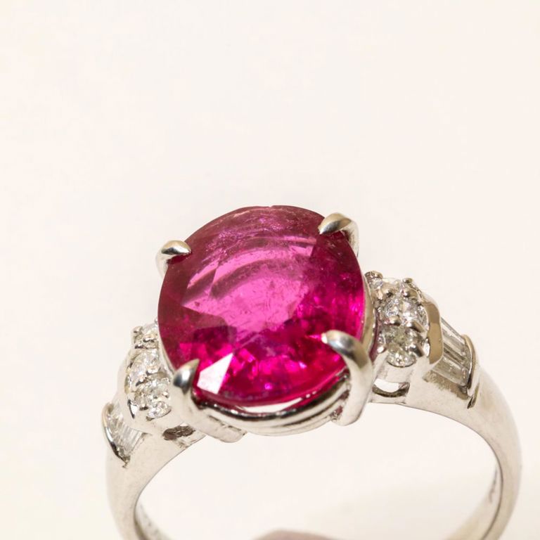 900 platinum pink tourmaline and diamond ring