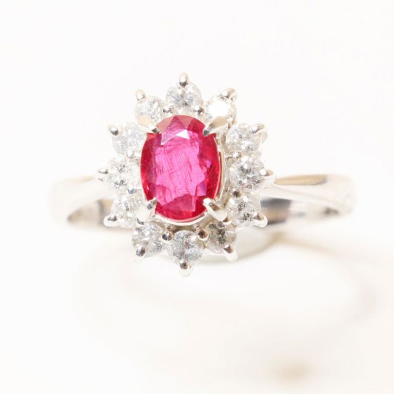 900 platinum ruby and diamond halo ring
