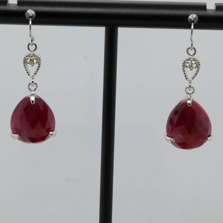 950 platinum ruby and diamond dangle earrings