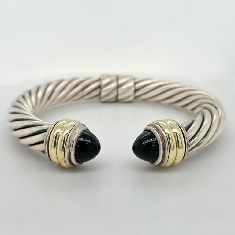 14k yellow gold and sterling silver hinged bangle