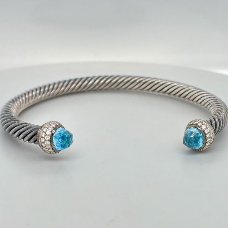 925 sterling silver diamond and sapphire bangle