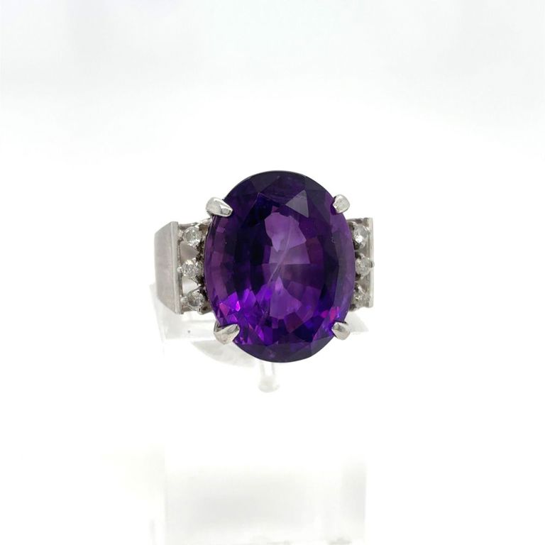 Platinum amethyst and diamond ring