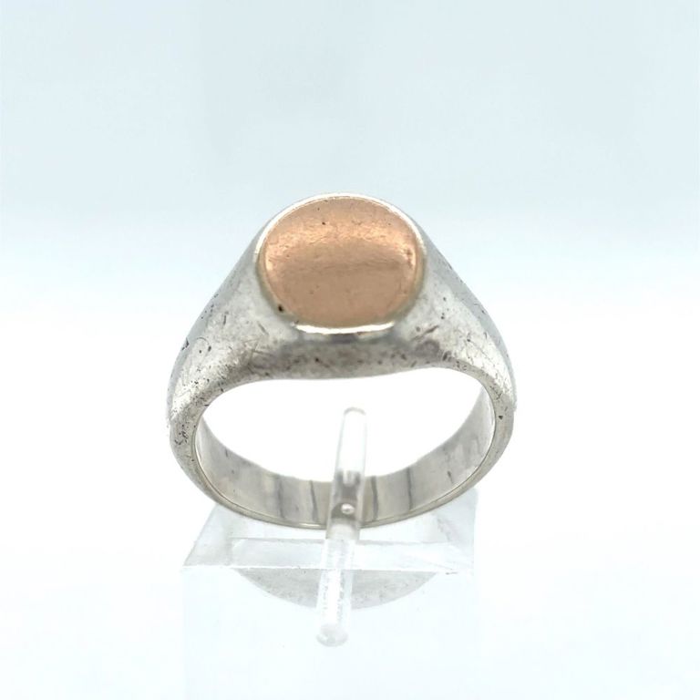 Sterling silver and 10k white gold signet ring