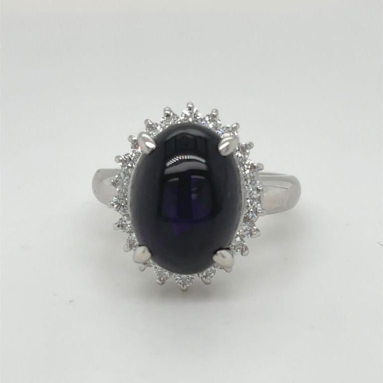 900 platinum amethyst and diamond halo ring