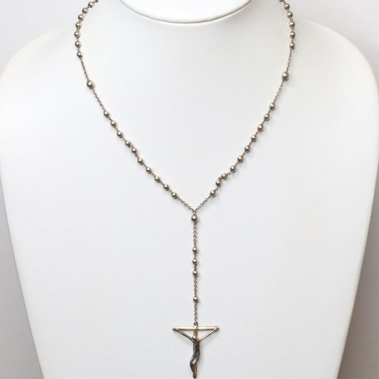 925 sterling silver rosary necklace with cross pendant