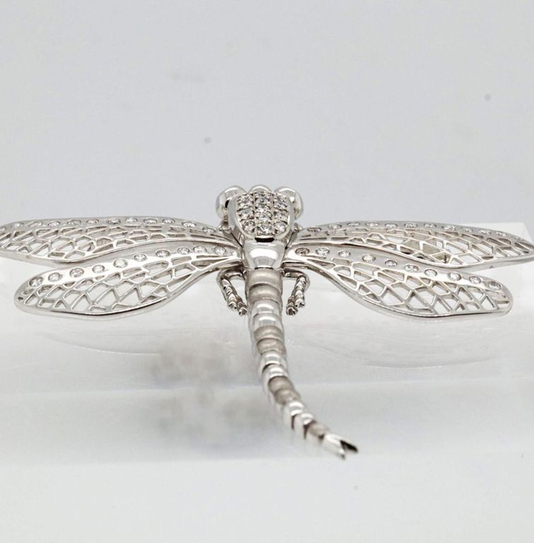 18k white gold diamond dragonfly brooch
