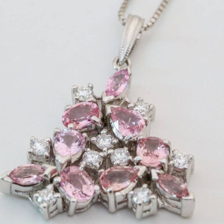18k white gold sapphire and diamond pendant on necklace