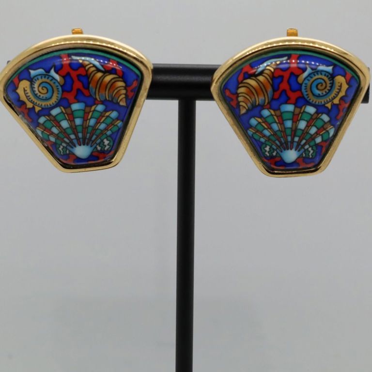 Hermes cloisonne enamel clip-on earrings