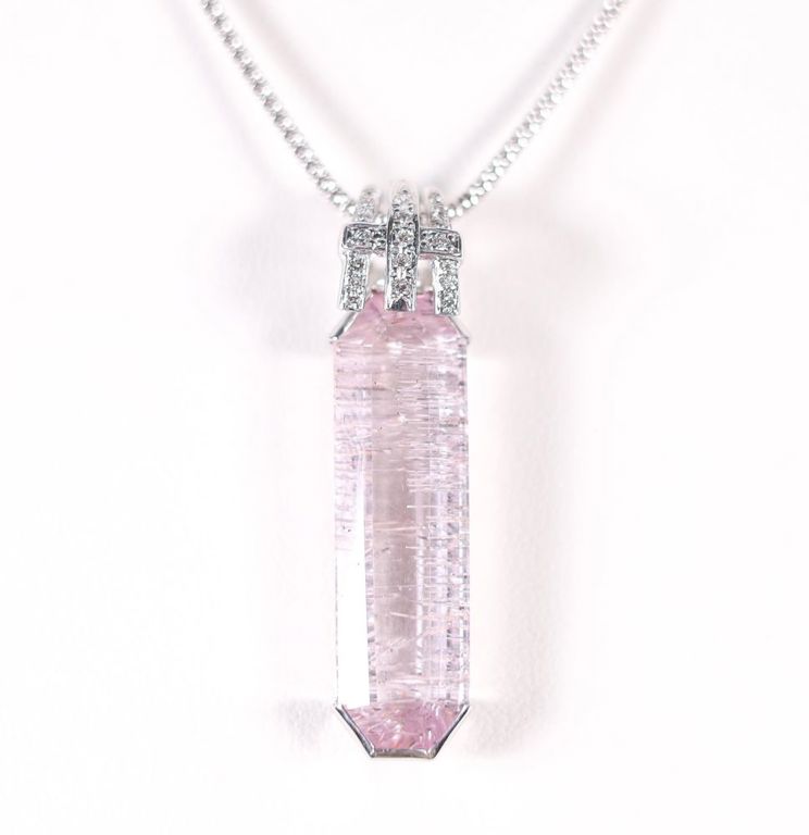 Platinum quartz and diamond pendant on gold necklace