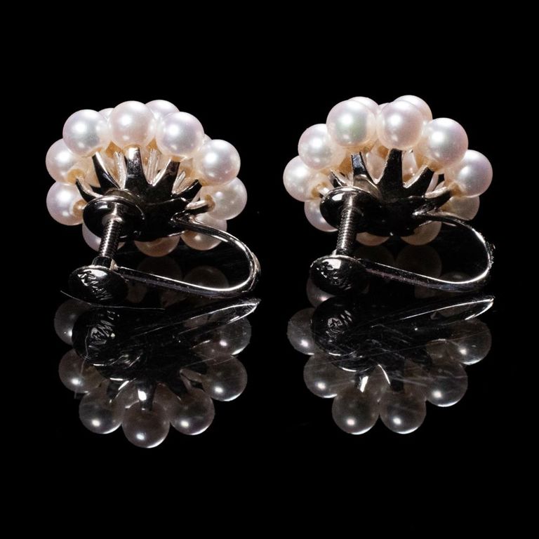 14k white gold pearl cluster earrings
