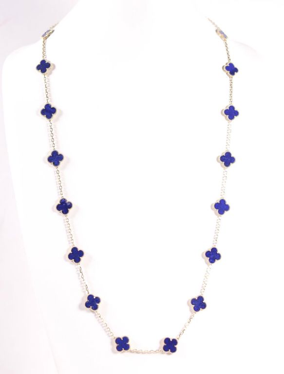 18k yellow gold clover motif lapis lazuli necklace