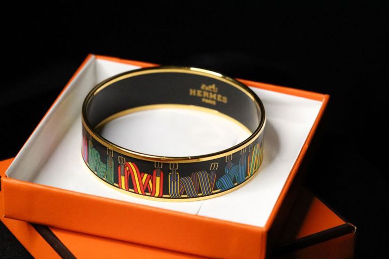 Hermes enamel gold plated suspender bangle