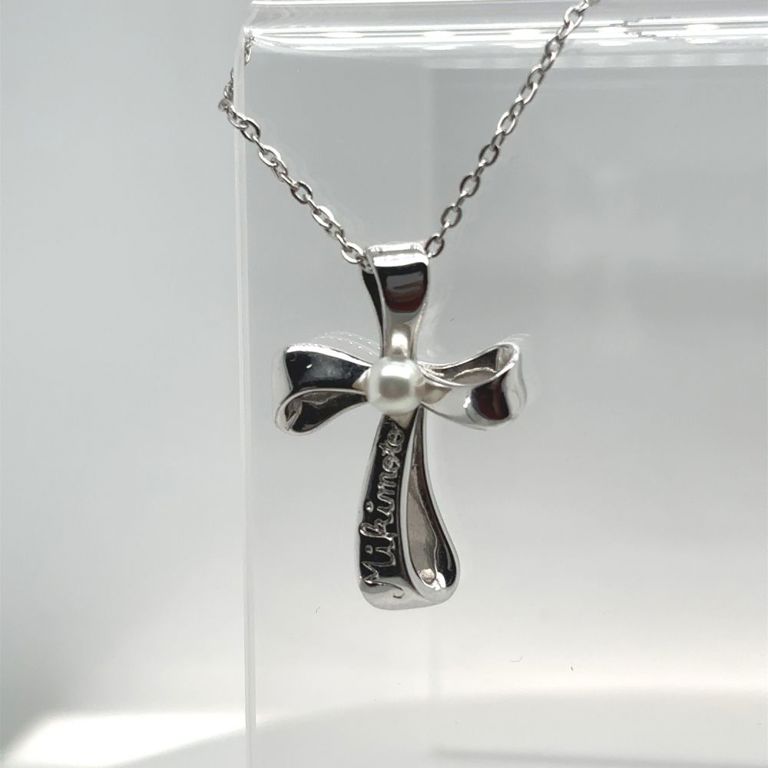 Mikimoto sterling silver cross pendant necklace