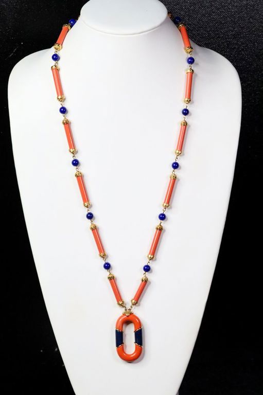 Givenchy orange and blue pendant necklace