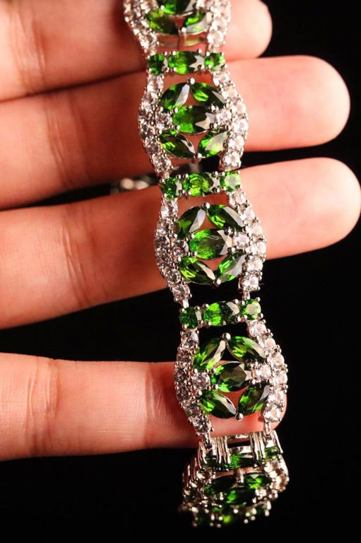 Sterling silver tsavorite and sapphire bracelet