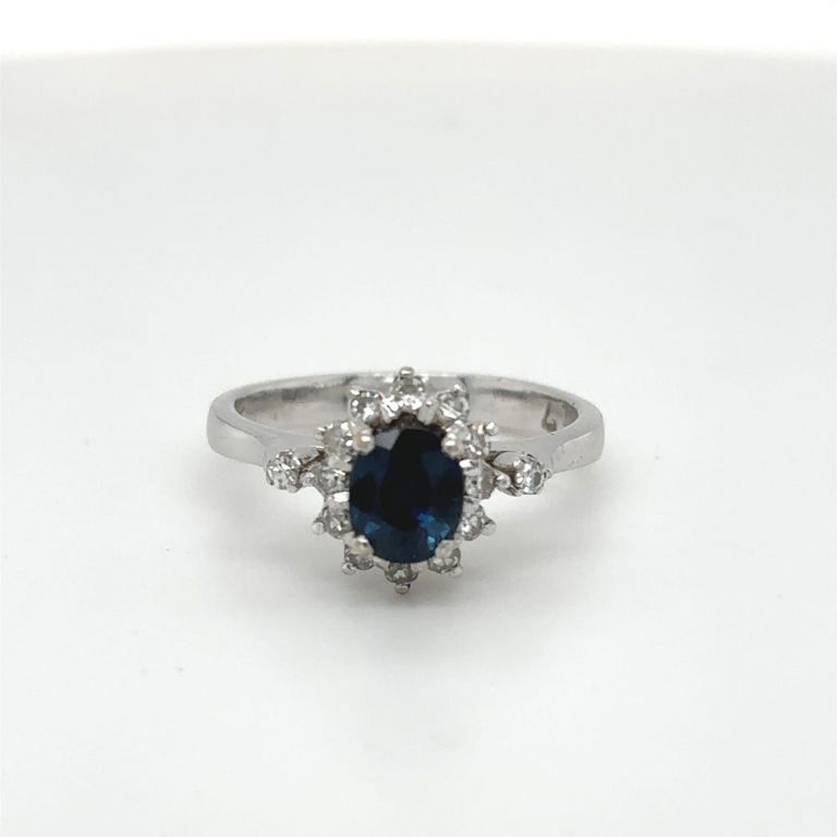 18k white gold sapphire and diamond halo ring