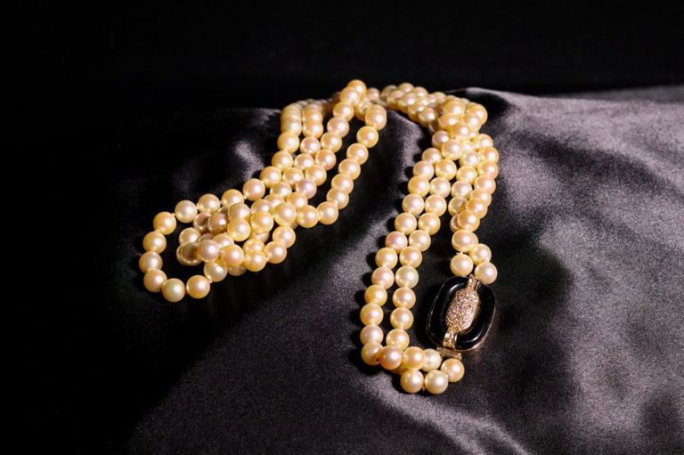 Mikimoto double-strand pearl and diamond necklace