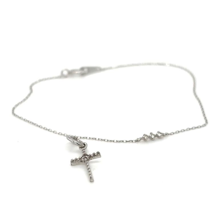 10k white gold diamond cross chain bracelet