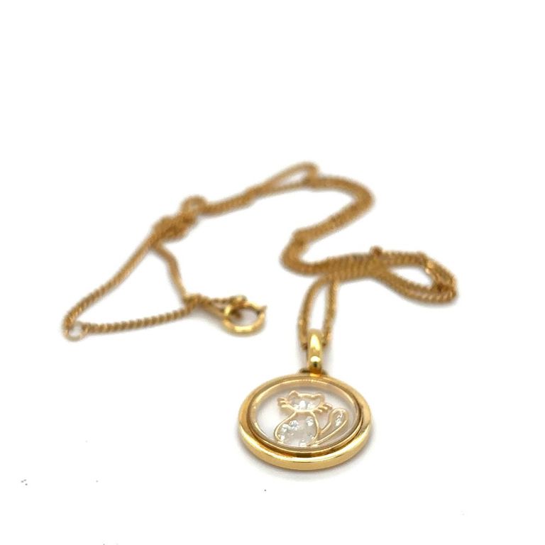 18k yellow gold necklace with a cat motif pendant