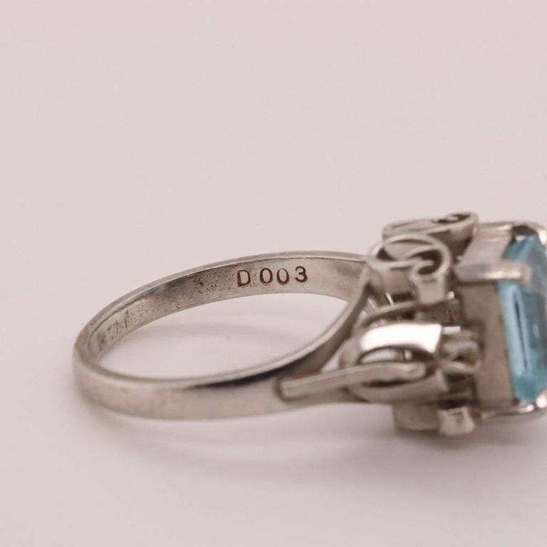 900 platinum aquamarine and diamond ring