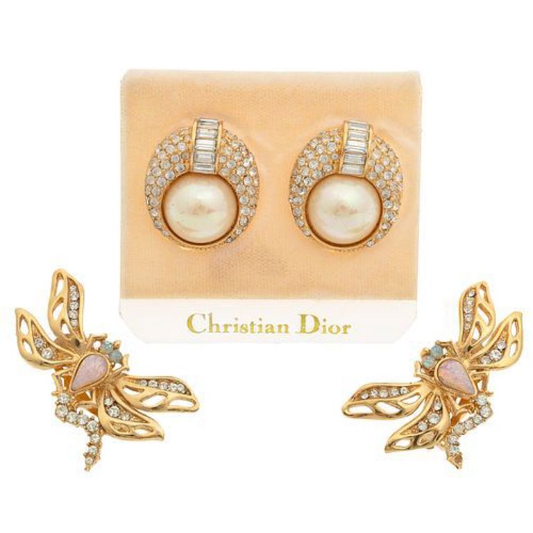 Two pairs of designer ear clips by Givenchy and Christian Dior