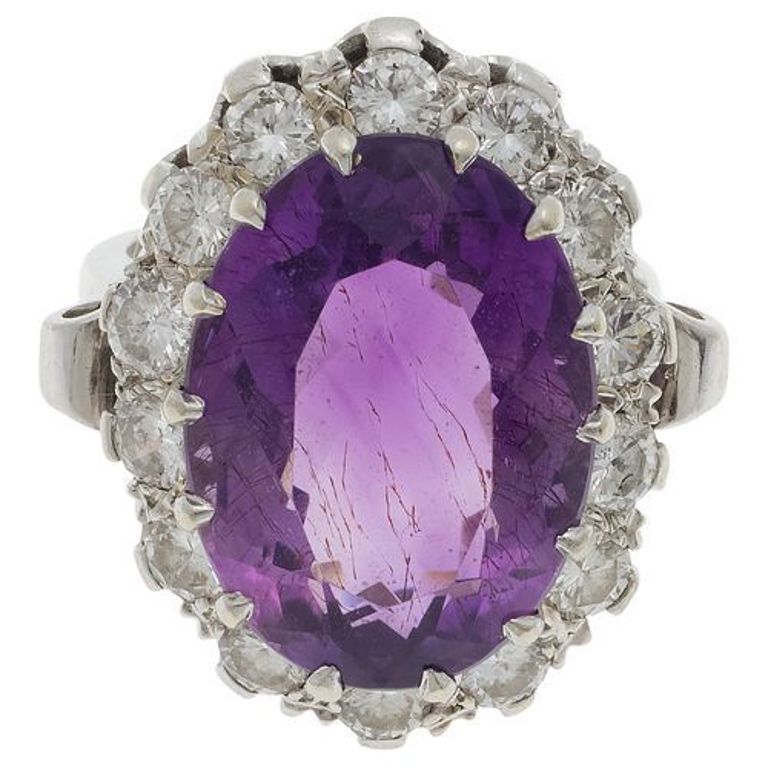 14k white gold amethyst and diamond ring