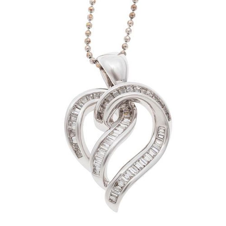 18k white gold and sterling silver heart necklace with diamonds