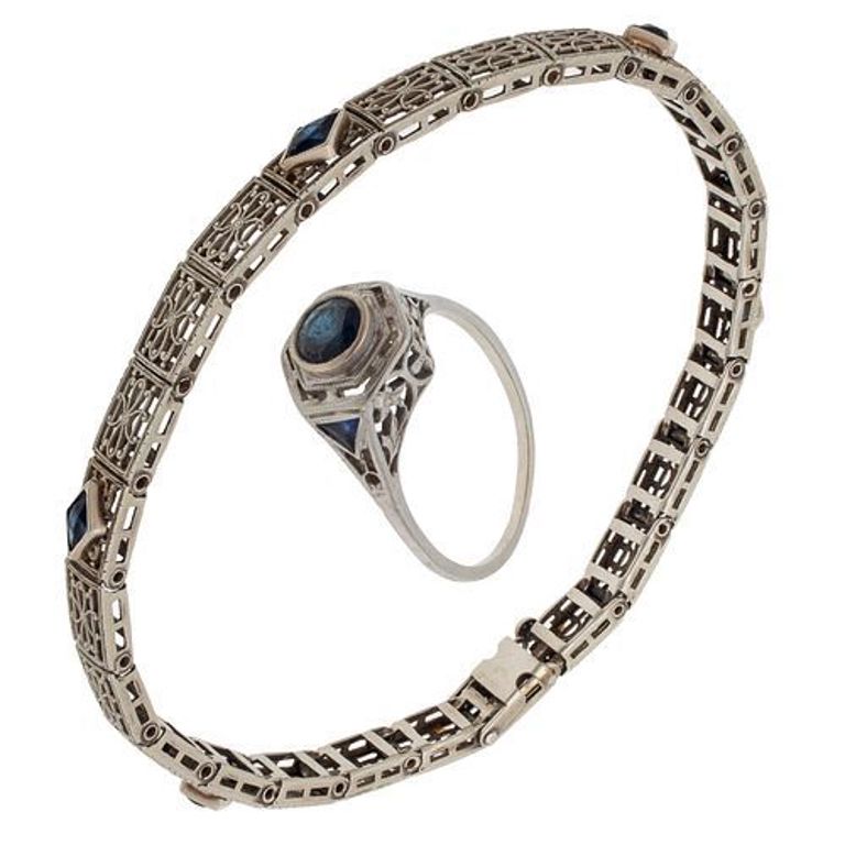 Art Deco white gold ring and bracelet