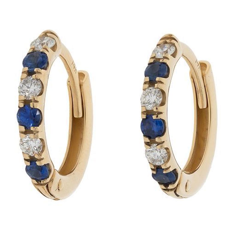Pair of 14k yellow gold earrings with sapphire and diamond