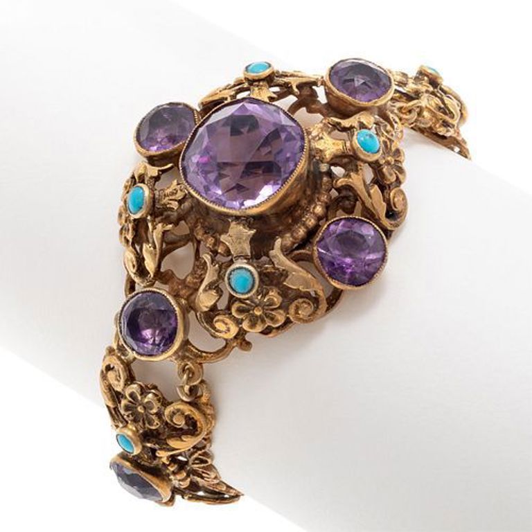 Victorian silver gilt bracelet with amethyst and turquoise
