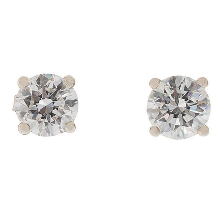 Pair of 14k white gold lab-grown diamond earrings