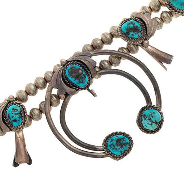 Navajo sterling silver squash blossom necklace with turquoise