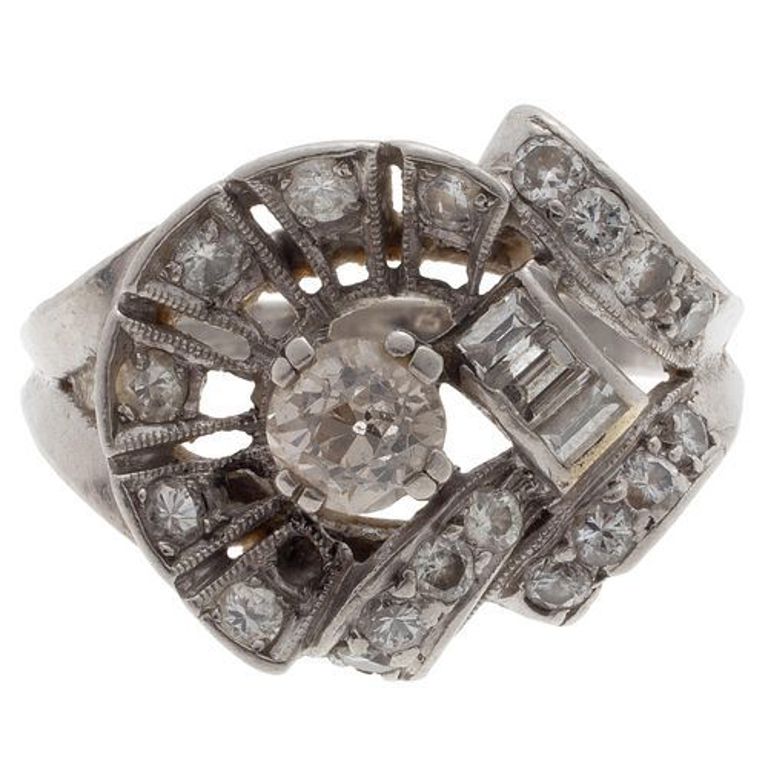 Mid-Century platinum ring with diamonds