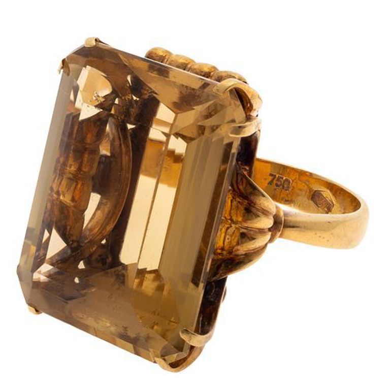 Mid-Century 18k yellow gold ring with citrine
