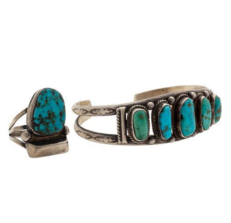 Navajo sterling silver bracelet and ring with turquoise