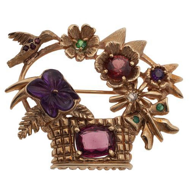 10k yellow gold multi-stone jardiniere pin