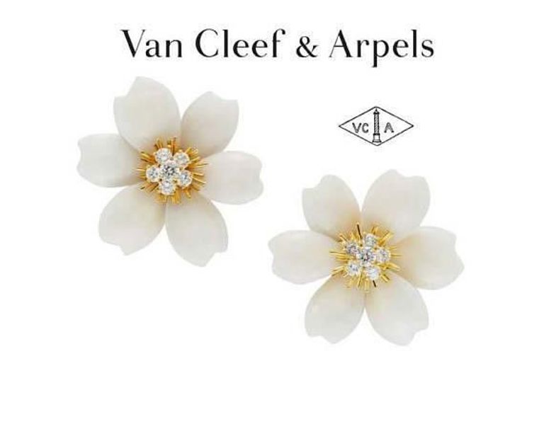 18kt Gold Van Cleef & Arpels White Coral Diamond Clip-on Earrings