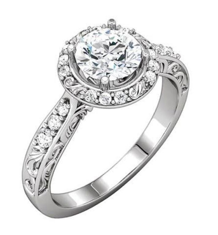 18Kt White Gold Diamond Halo Engagement Wedding Ring