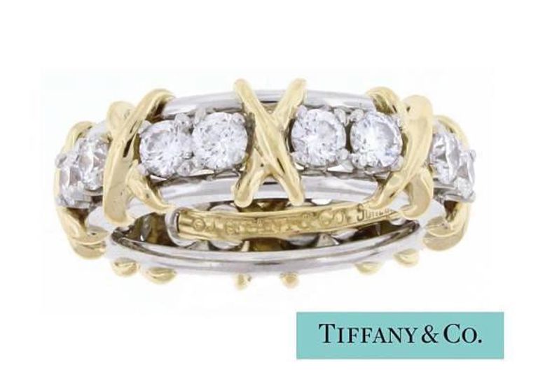 Tiffany Schlumberger 16 Stone Diamond 18Kt Gold Platinum X Ring