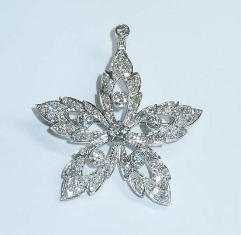 A Vintage Platinum & Diamond Floral Form Pendant-Brooch