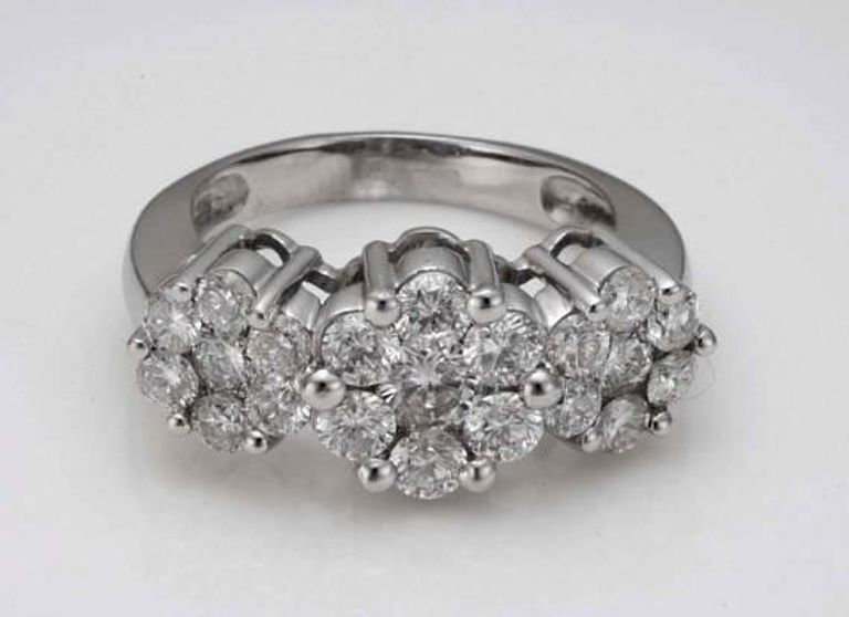 Stunning 14K White Gold Estate Bouquet of Flowers Diamond Statement Ring