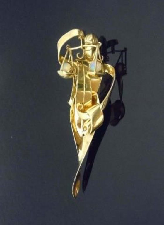 14k Gold Opal Trabert & Hoeffer Mauboussin Lady Justice Brooch