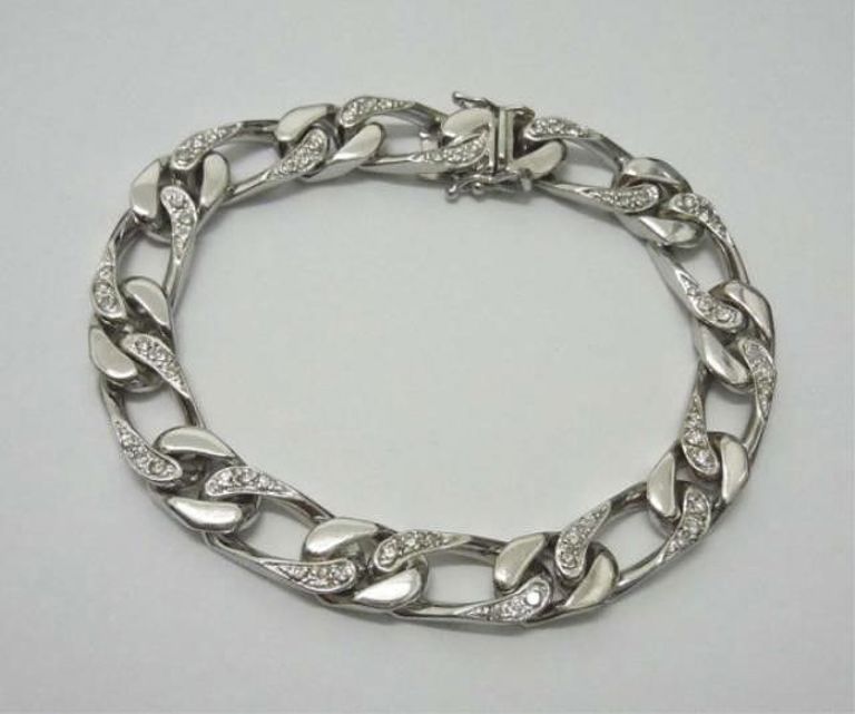 18kt White Gold Figaro Link Diamond Bracelet