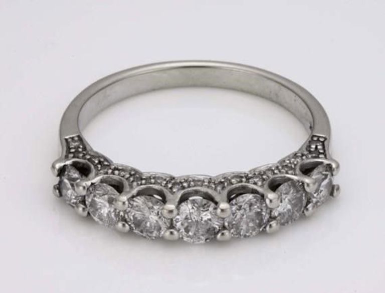14K White Gold Diamond Ladies Anniversary Band 7 Stone Ring