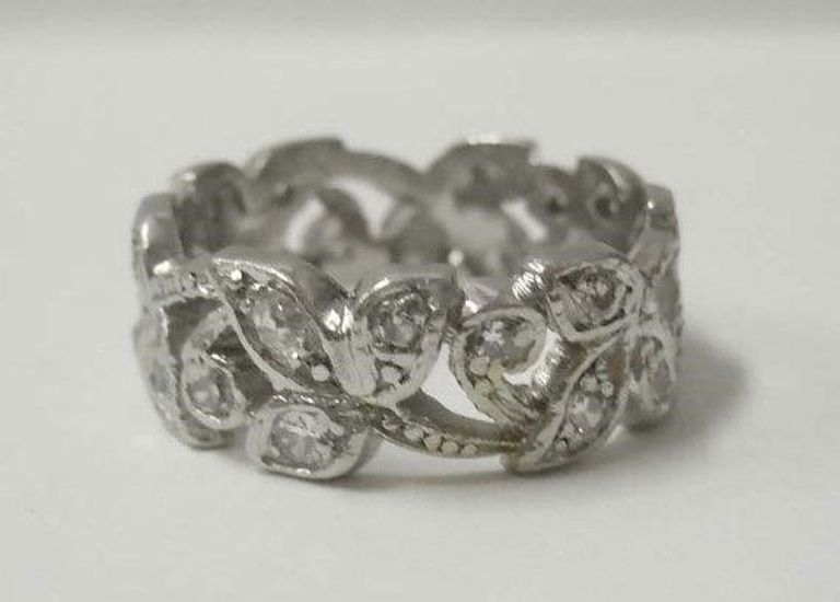 Vintage Platinum Open Work Diamond Floral Eternity Wedding Band