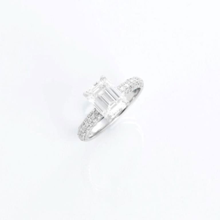 Emerald Cut GIA Diamond White Gold Wedding Ring