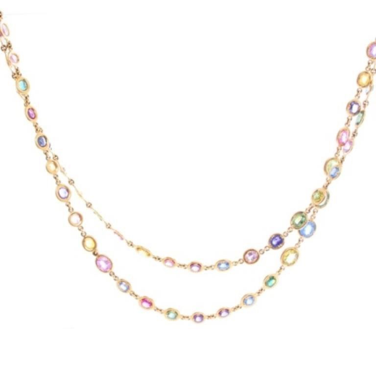 Round & Oval Shaped Sapphire 18K Yellow Gold Necklace