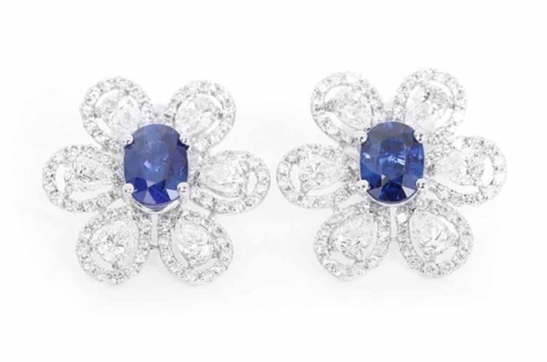 18k White Gold, Sapphire, and Diamond Earrings
