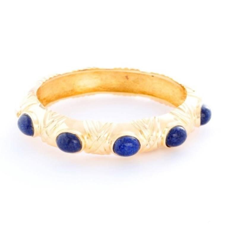 Classic 18K Yellow Gold Lapis Lazuli Bangle