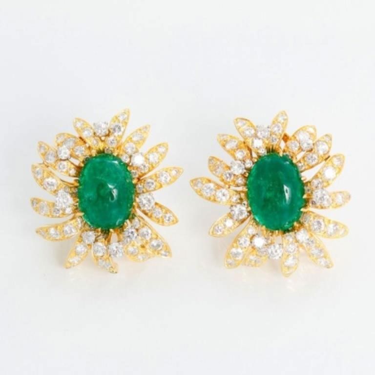 Julius Cohen Emerald & Diamond Estate Earrings